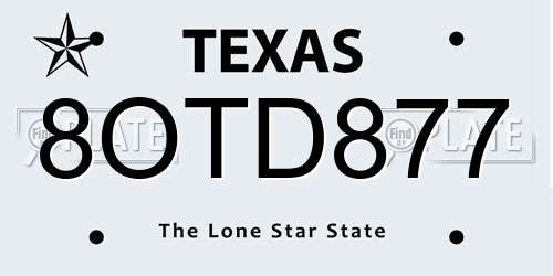 8OTD877 Texas License Plate