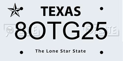 8OTG25 Texas License Plate