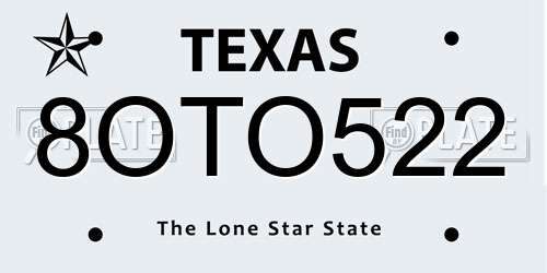 8OTO522 Texas License Plate