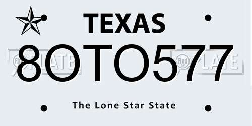 8OTO577 Texas License Plate
