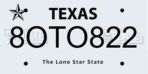 8OTO822 Texas License Plate