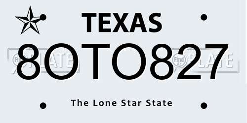 8OTO827 Texas License Plate