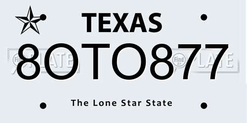 8OTO877 Texas License Plate