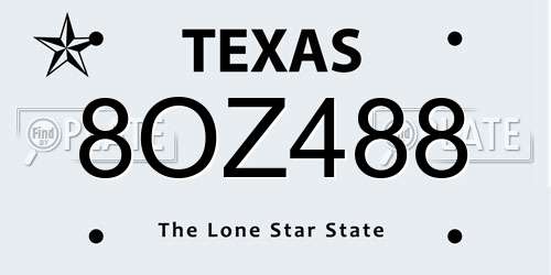 8OZ488 Texas License Plate