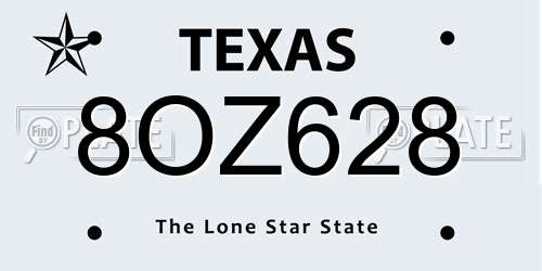 8OZ628 Texas License Plate