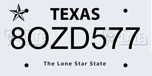8OZD577 Texas License Plate