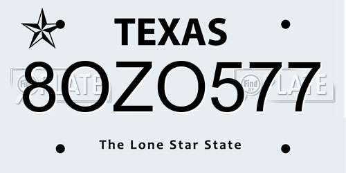 8OZO577 Texas License Plate