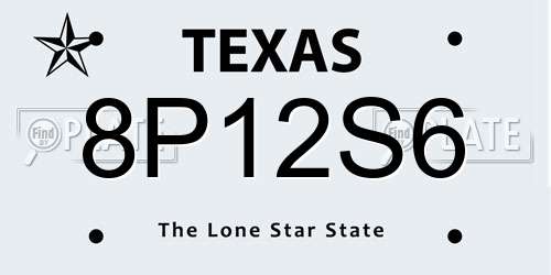 8P12S6 Texas License Plate
