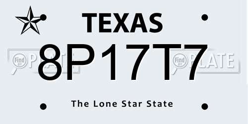 8P17T7 Texas License Plate