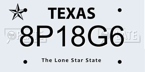 8P18G6 Texas License Plate