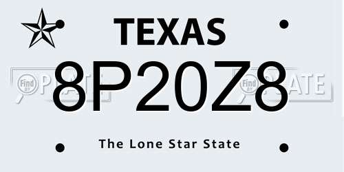 8P20Z8 Texas License Plate