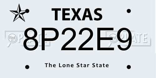 8P22E9 Texas License Plate