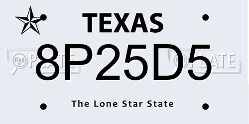 8P25D5 Texas License Plate