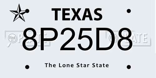 8P25D8 Texas License Plate
