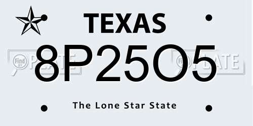 8P25O5 Texas License Plate