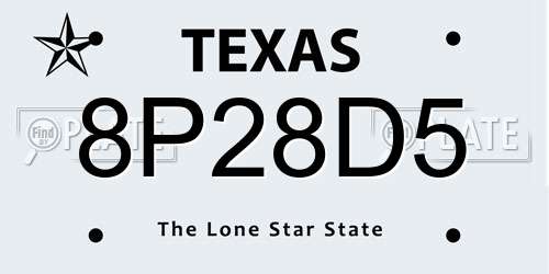 8P28D5 Texas License Plate