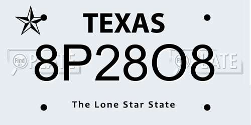 8P28O8 Texas License Plate
