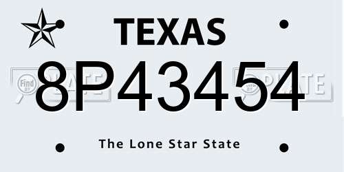8P43454 Texas License Plate