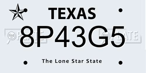 8P43G5 Texas License Plate