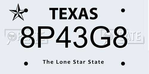 8P43G8 Texas License Plate