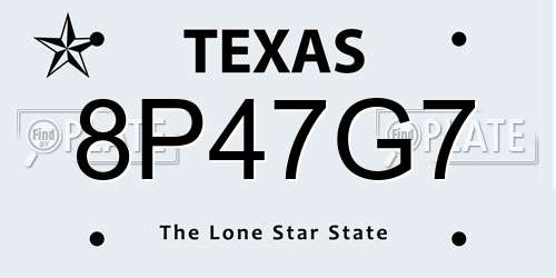 8P47G7 Texas License Plate
