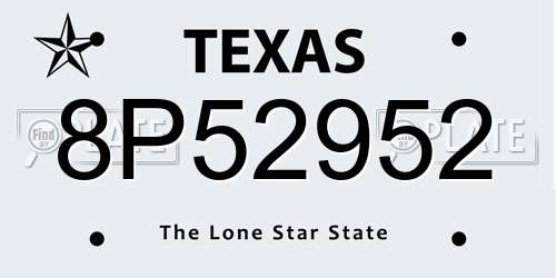 8P52952 Texas License Plate