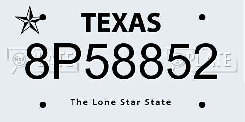 8P58852 Texas License Plate
