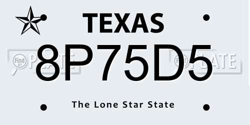 8P75D5 Texas License Plate