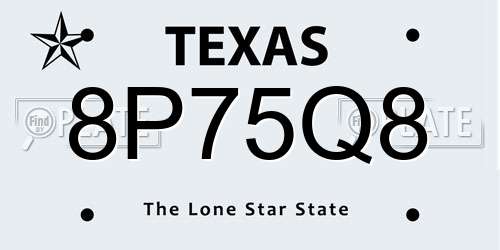 8P75Q8 Texas License Plate