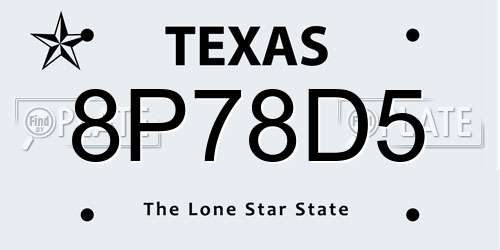 8P78D5 Texas License Plate