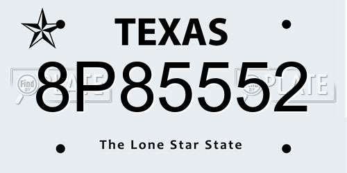 8P85552 Texas License Plate