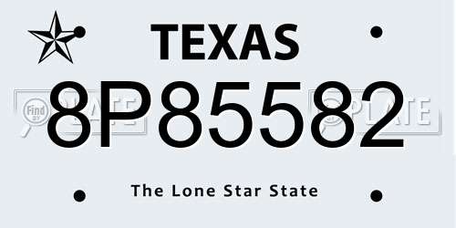 8P85582 Texas License Plate