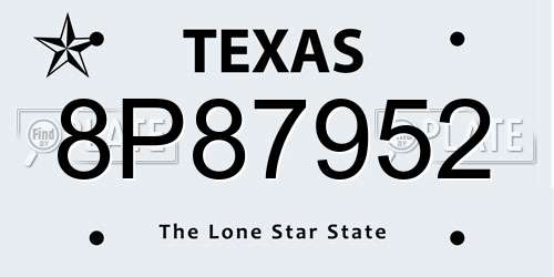 8P87952 Texas License Plate