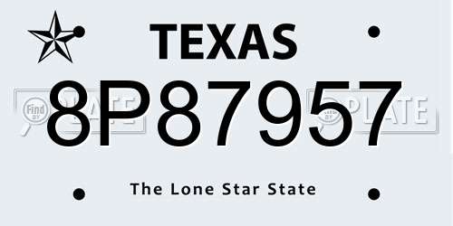 8P87957 Texas License Plate