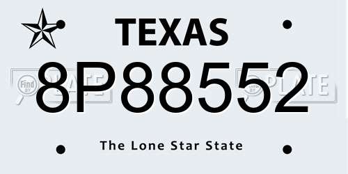 8P88552 Texas License Plate