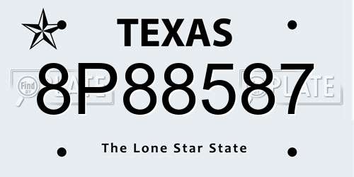 8P88587 Texas License Plate