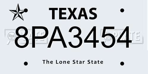 8PA3454 Texas License Plate