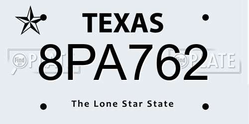 8PA762 Texas License Plate
