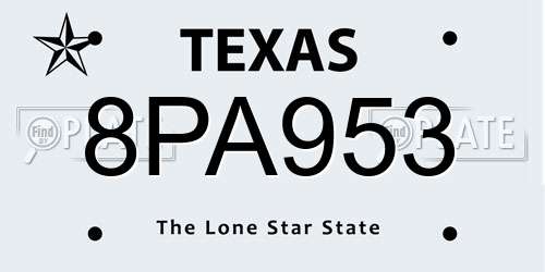 8PA953 Texas License Plate