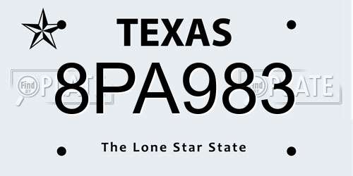 8PA983 Texas License Plate
