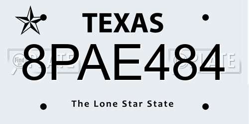 8PAE484 Texas License Plate