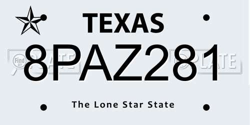 8PAZ281 Texas License Plate