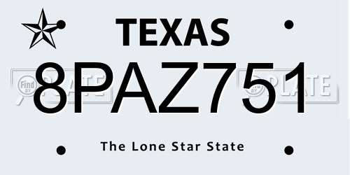 8PAZ751 Texas License Plate