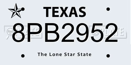 8PB2952 Texas License Plate