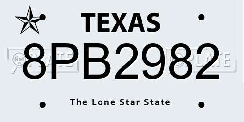 8PB2982 Texas License Plate