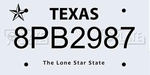 8PB2987 Texas License Plate