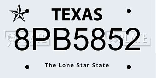 8PB5852 Texas License Plate
