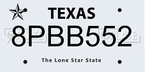 8PBB552 Texas License Plate