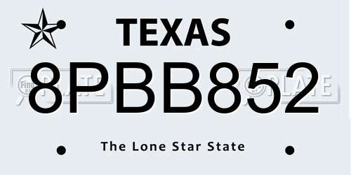 8PBB852 Texas License Plate