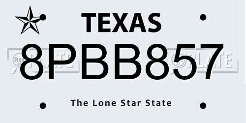 8PBB857 Texas License Plate